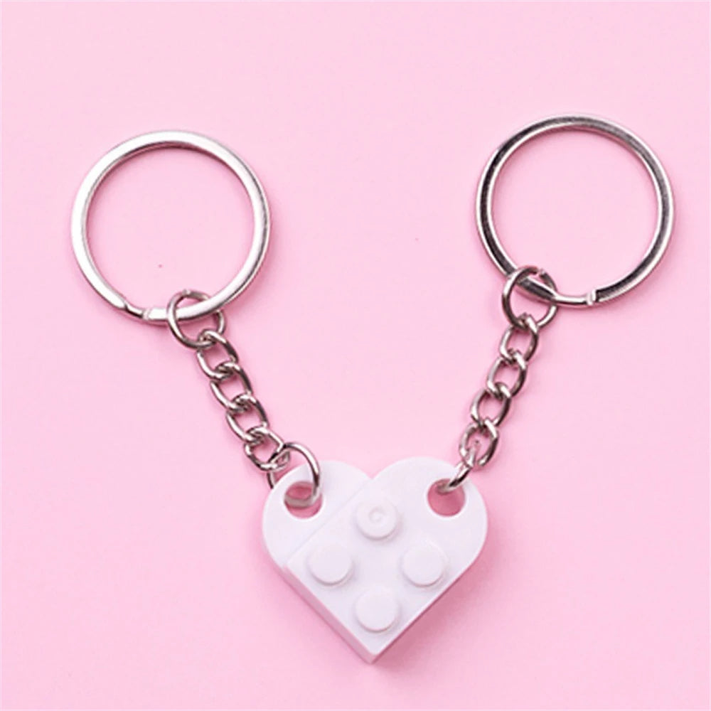 Matching Heart Brick Keychains for Couple