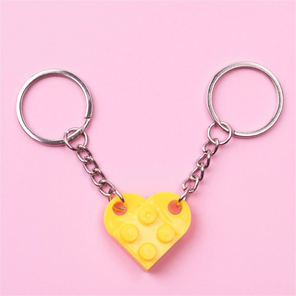 Matching Heart Brick Keychains for Couple