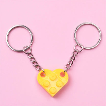 Matching Heart Brick Keychains for Couple