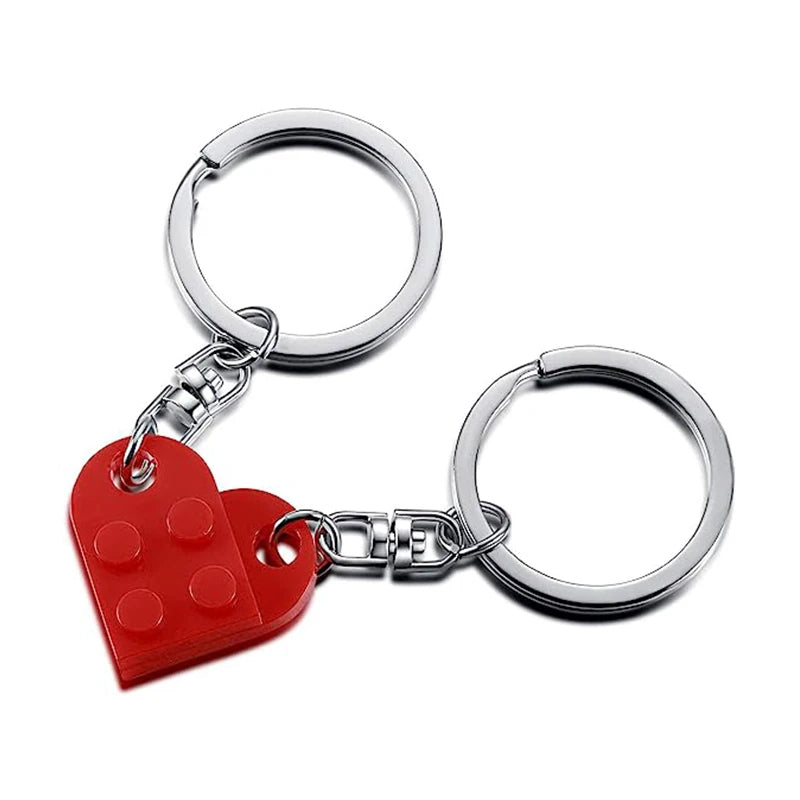 Matching Heart Brick Keychains for Couple