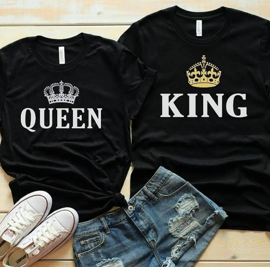 King & Queen Crown Matching T-shirt for Couple Lovers