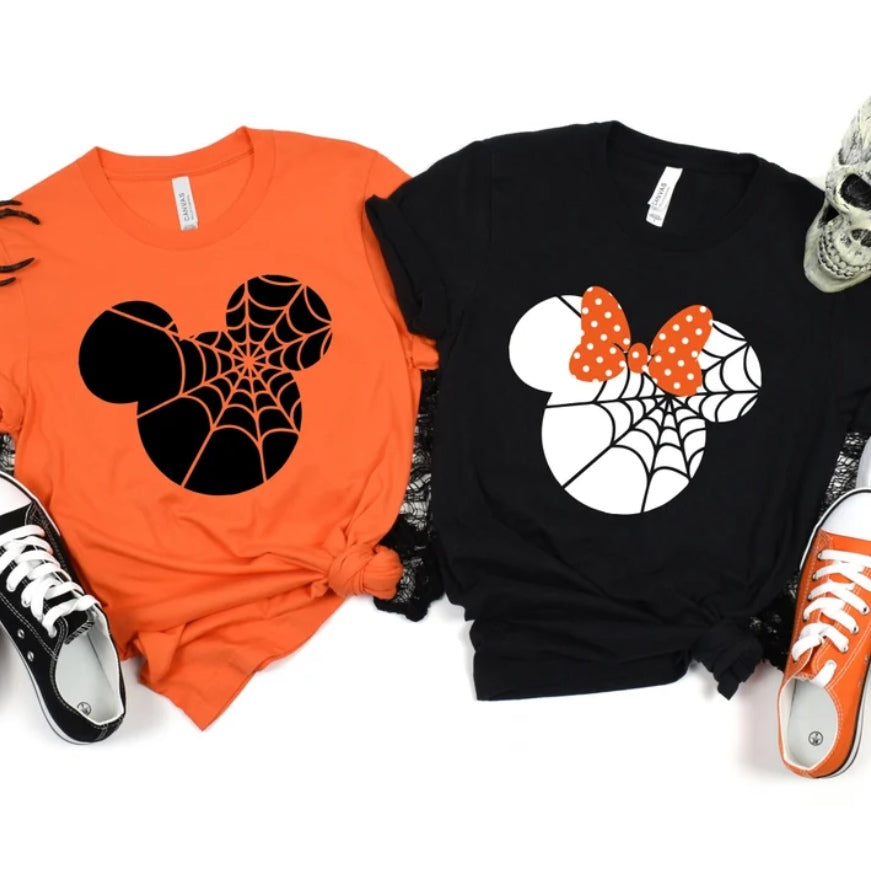 Mickey Mouse Spider Net Couple Halloween Shirts