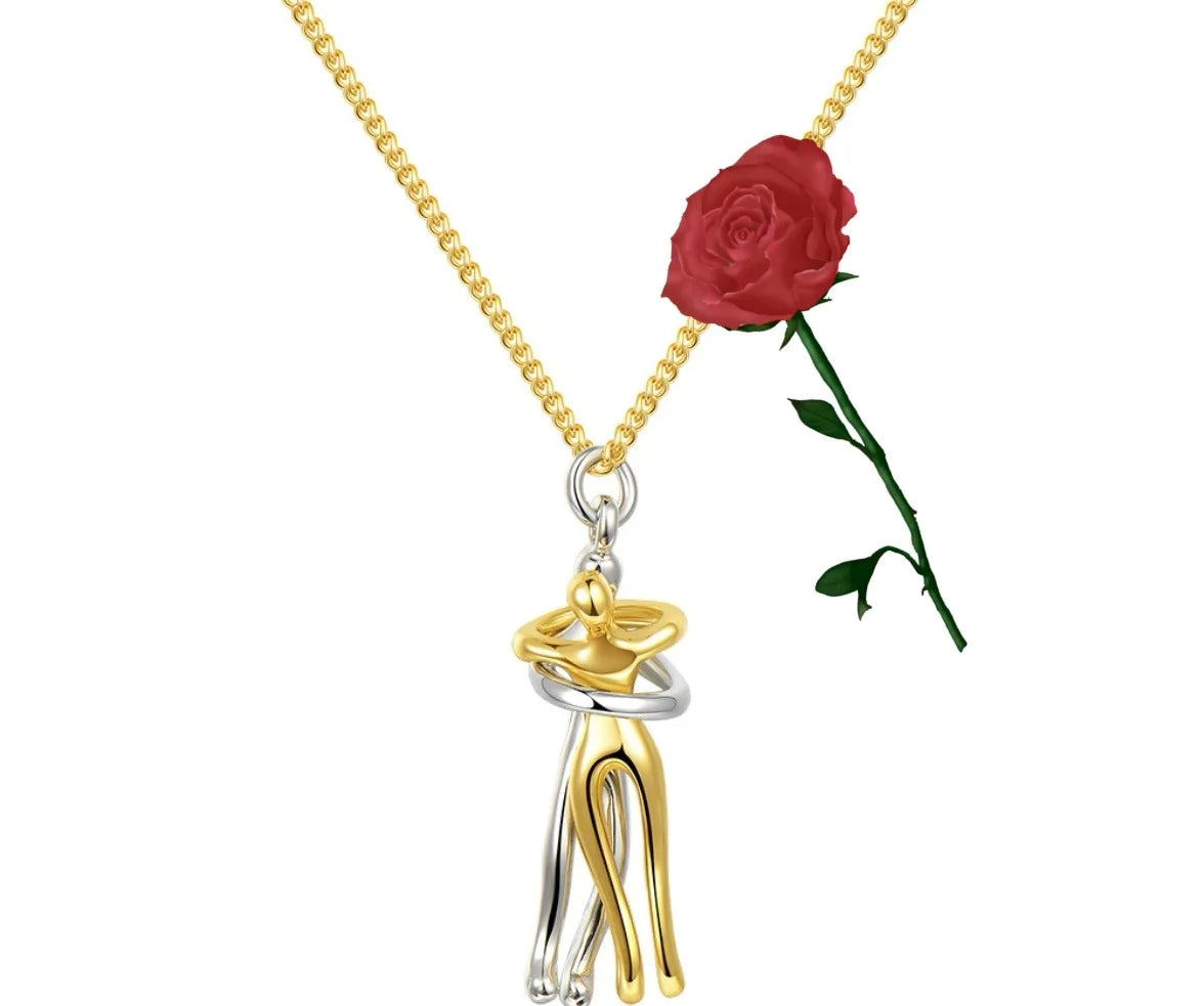 Gold Silver Love Hug Couple Necklaces