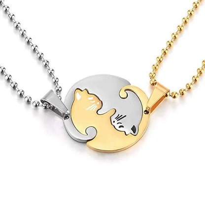 Cute Cat Jin Jang Couple Necklaces