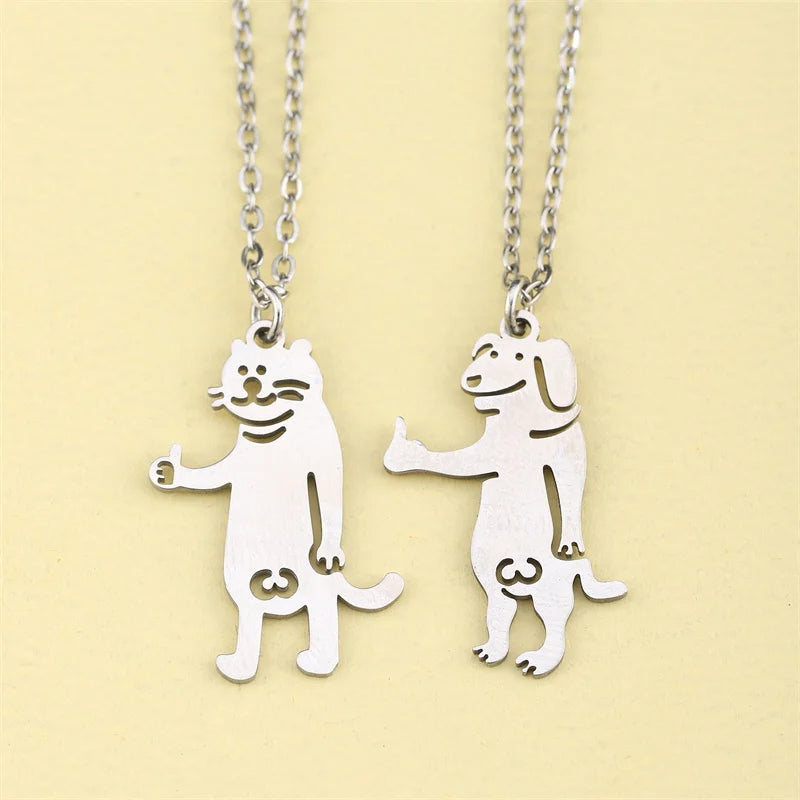 Funny Cat Dog Necklaces for Couple Lovers