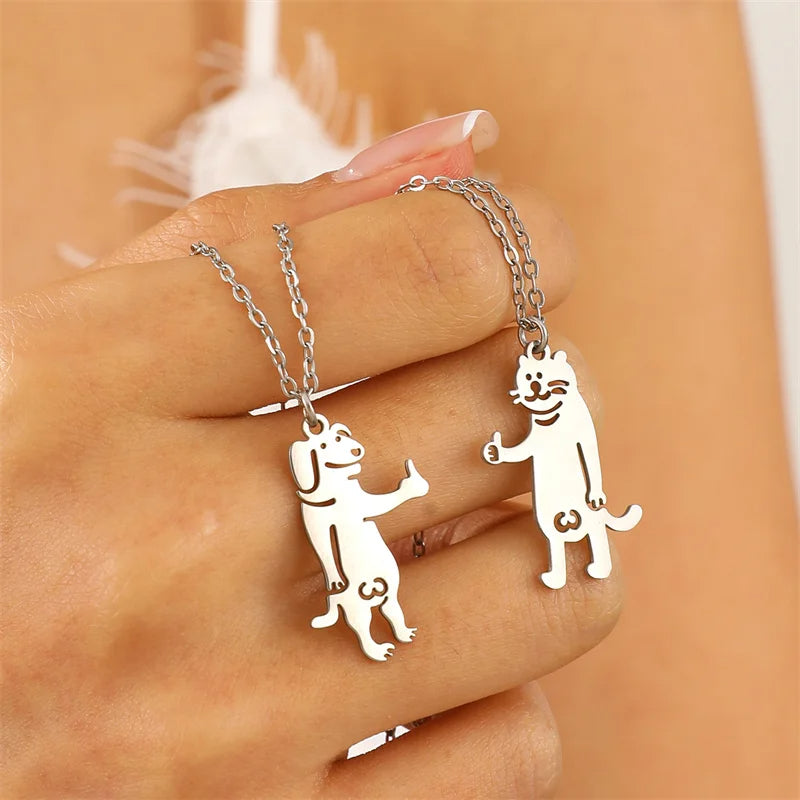 Funny Cat Dog Necklaces for Couple Lovers