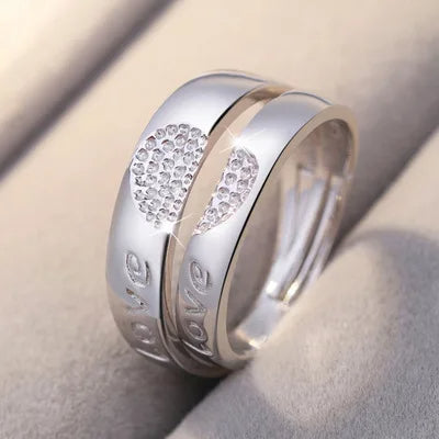 Silver Color Love Heart Couple Rings