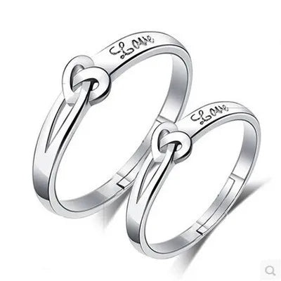 Silver Color Love Heart Couple Rings