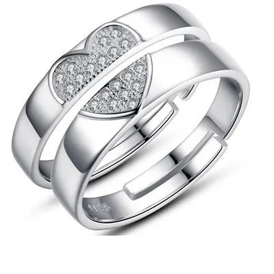 Silver Color Love Heart Couple Rings