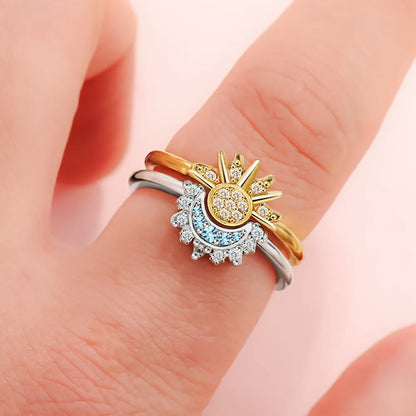 925 Silver Sparkling Sun & Moon Couple Rings