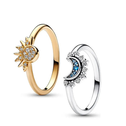 925 Silver Sparkling Sun & Moon Couple Rings