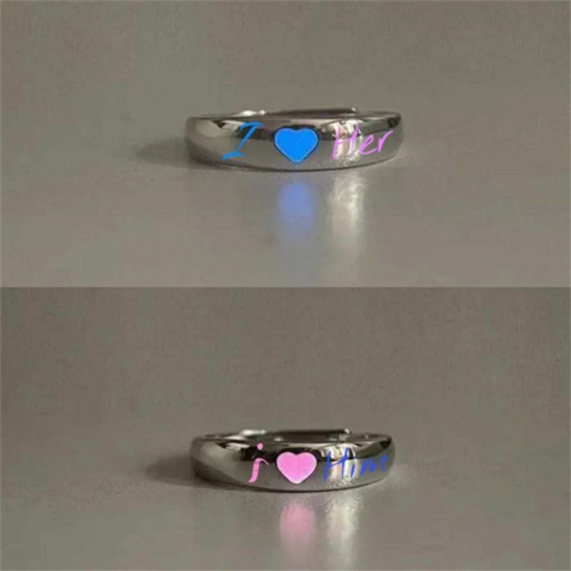 Glow In Dark Heart Luminous Couple Rings