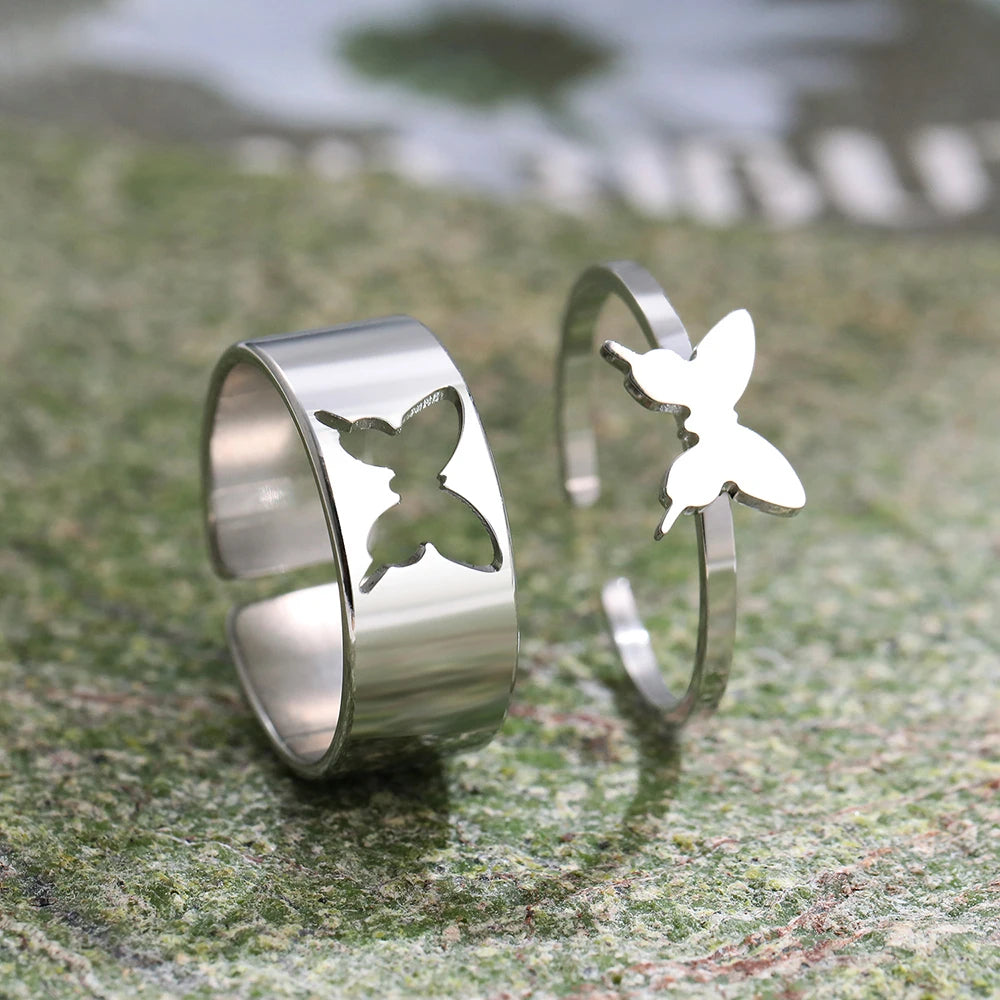 Stainless Steel Butterfly Couple Rings