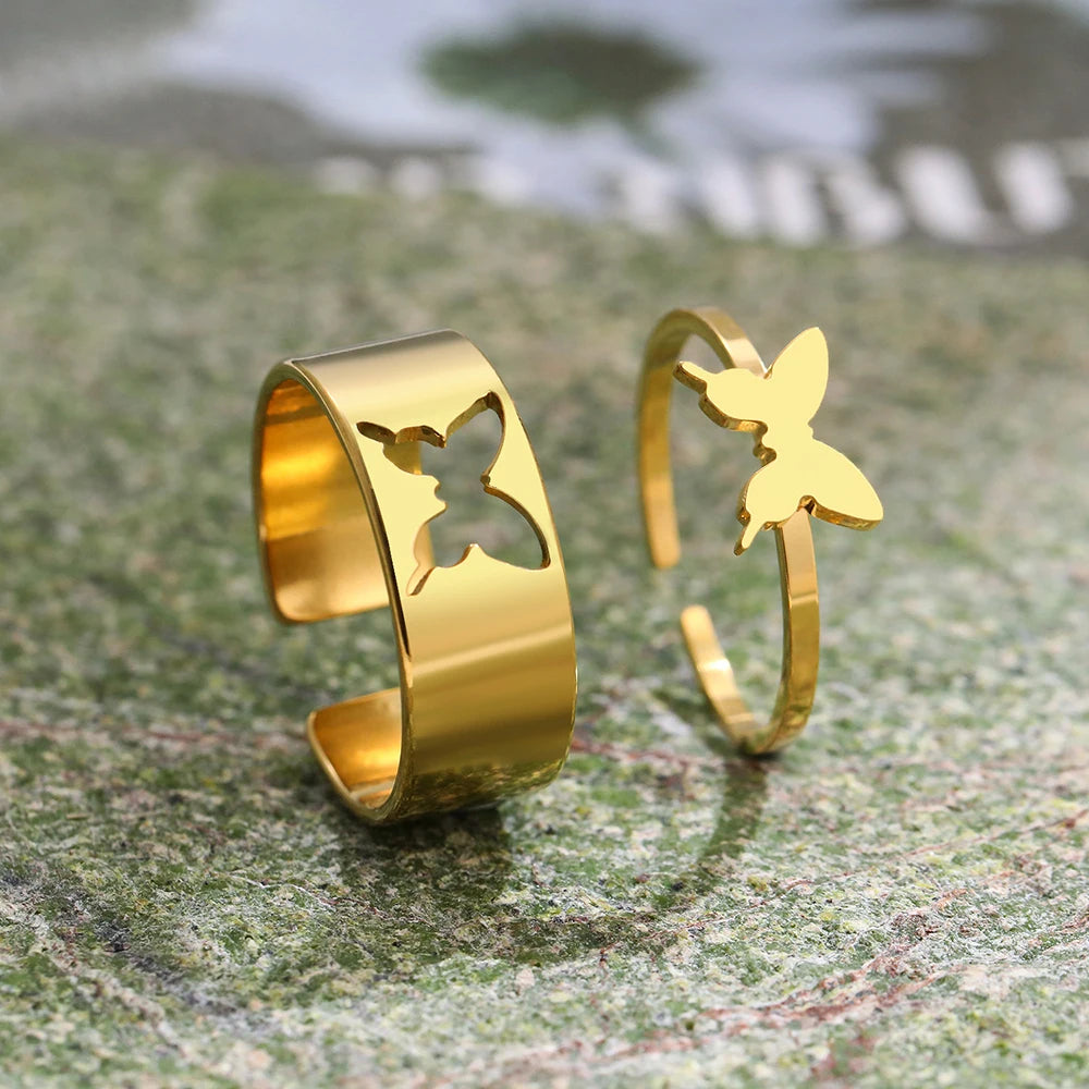 Stainless Steel Butterfly Couple Rings