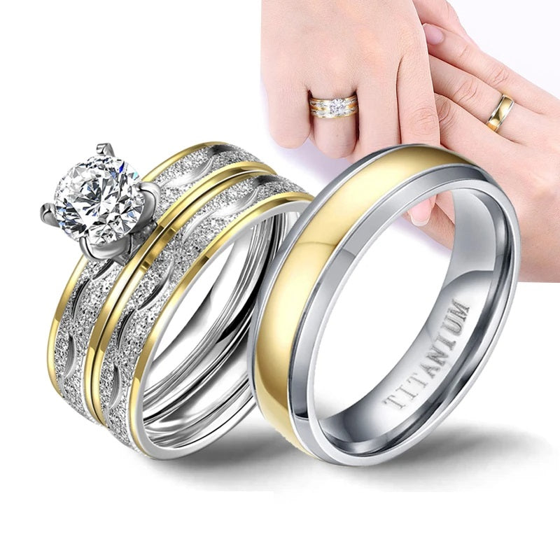 Rhinestone Gold Couple Promise Rings