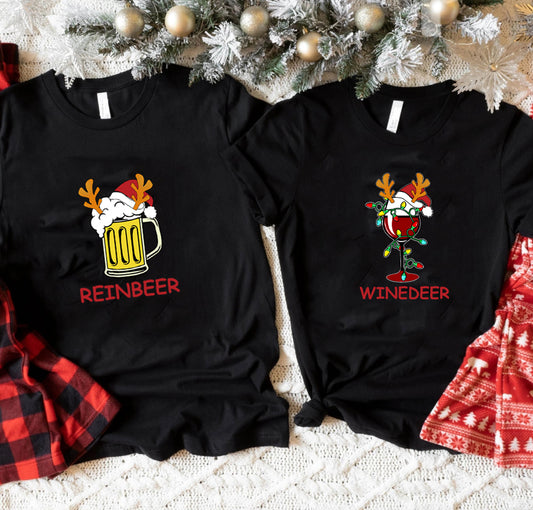 Reinbeer Winedeer Funny Couple Christmas Shirts