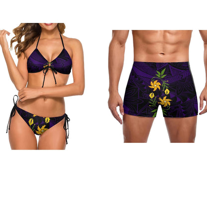 Couple Swimwear with Woman Lace Up Bikini & Man Short