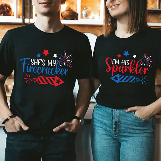 She's My Firecracker I'm His Sparkler Couple 4th Of July Shirts