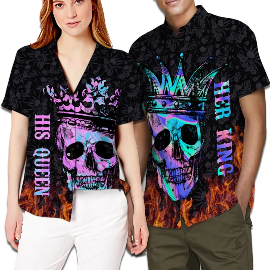 Skull Her King His Queen Couple Aloha Shirt