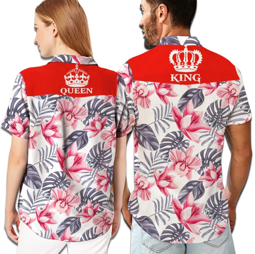 Tropical King and Queen Couple Hawaiian Shirts