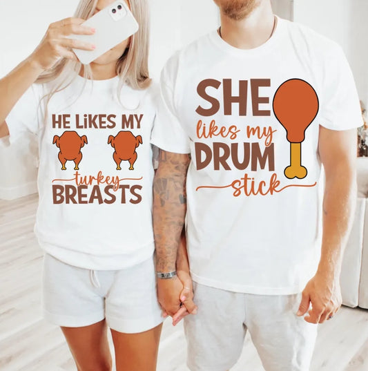 Turkey Breast Drum Stick Couple Thanksgiving Shirts