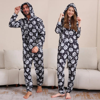 Black Pumpkin Pattern Couple Halloween Pajamas