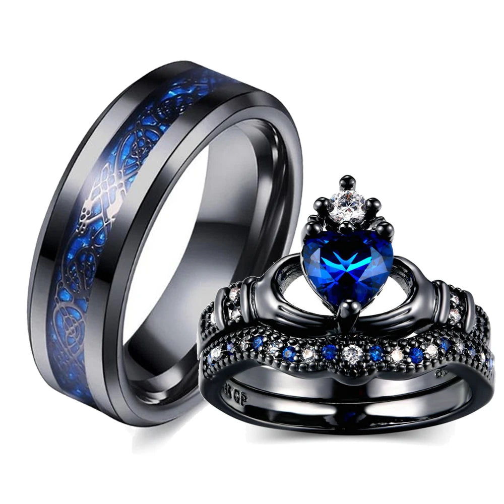 Blue Dragon Couple His & Her Rings