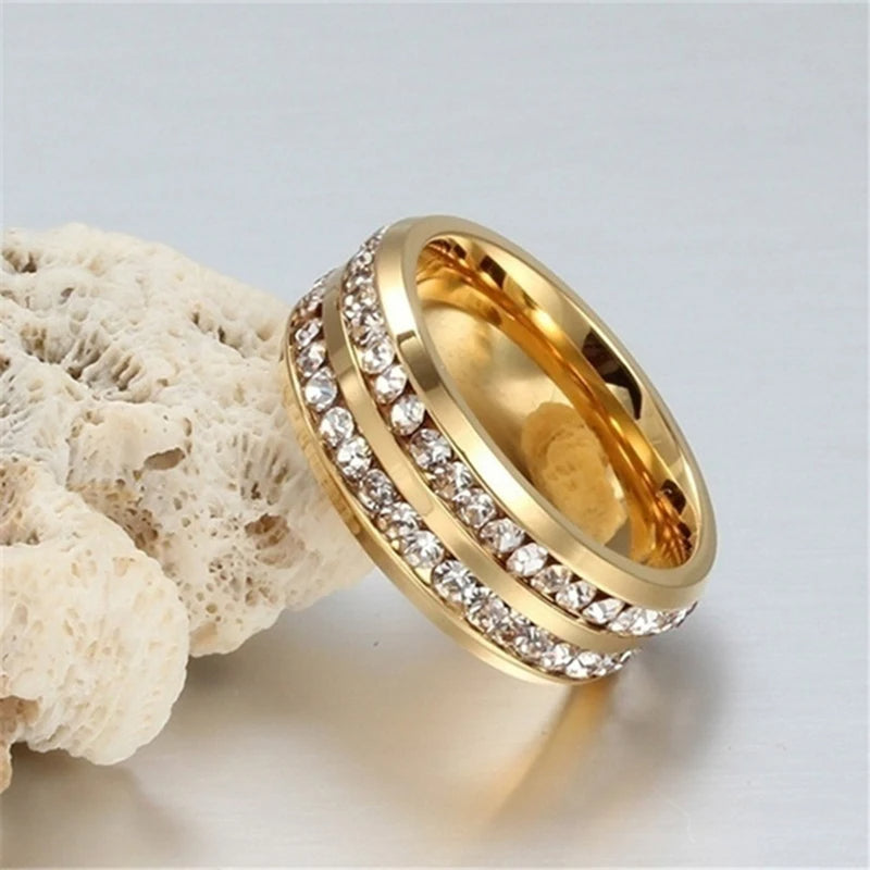 Two Rows CZ Stone Couple Wedding Rings