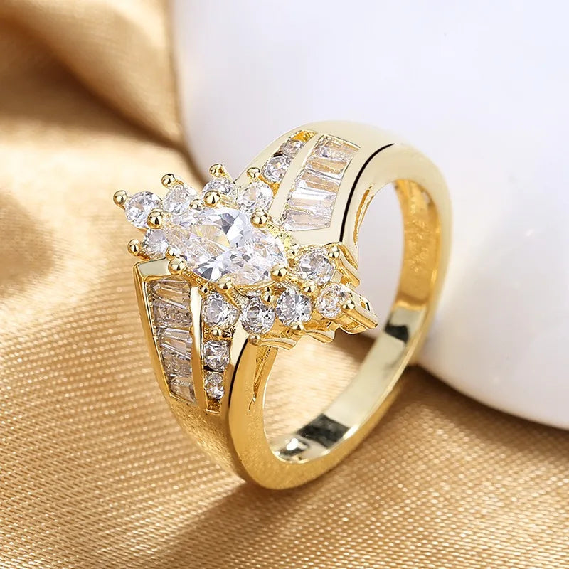 Two Rows CZ Stone Couple Wedding Rings