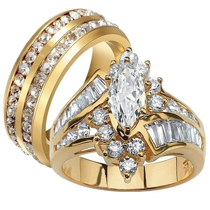 Two Rows CZ Stone Couple Wedding Rings