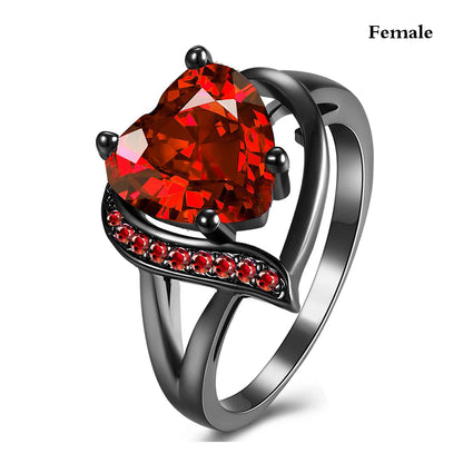 Unique Red Rhinestones Heart Couple Rings